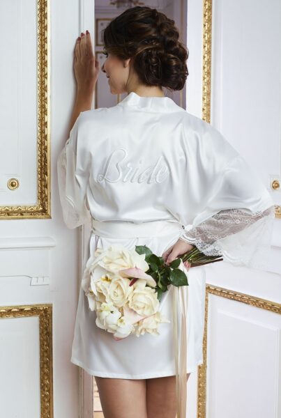 Ślubny szlafrok damski z koronka BRIDE TO BE NO.1