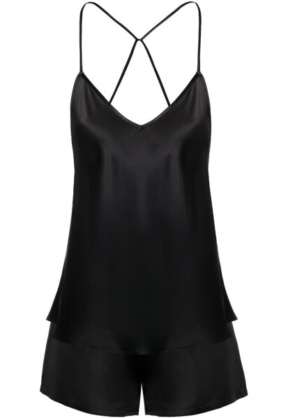 Satynowy top damski na ramiączkach czarny BLACK CHIC