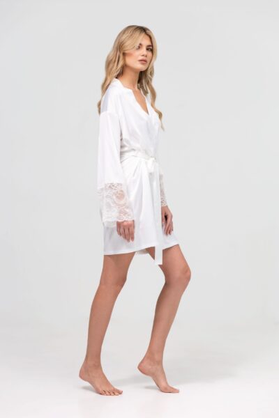 Biały szlafrok damski z koronkowymi rękawami BRIDAL IVORY
