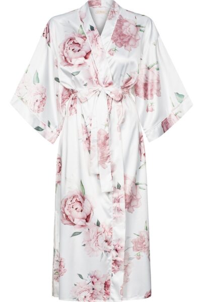 Długi szlafrok damski w piwonie CLASSIC PEONY