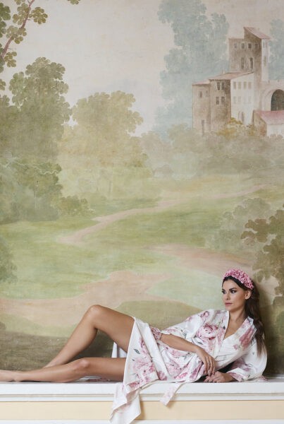 Długi szlafrok damski w piwonie CLASSIC PEONY