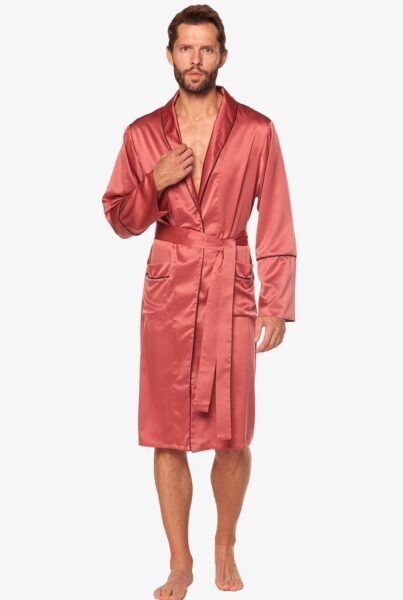 Satynowy bordowy szlafrok męski CHIC