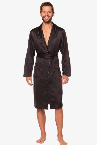 Satynowy czarny szlafrok męski CHIC