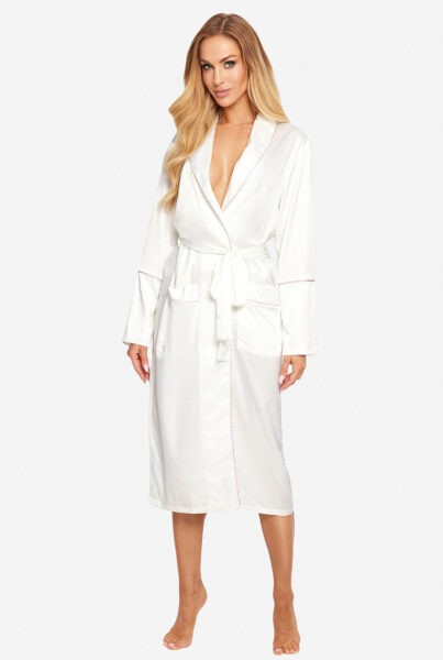 Szalowy biały szlafrok CHIC z różową lamówką