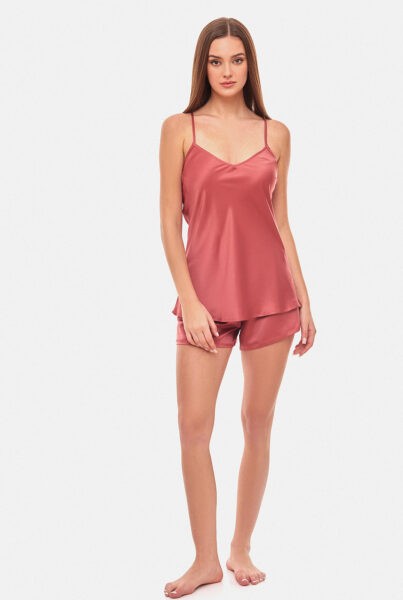 Satynowe krótkie spodenki damskie bordowe ARIA CHIC