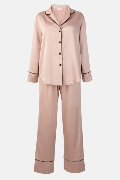 Satynowa koszulka z długim rękawem damska beżowa ESTELLE