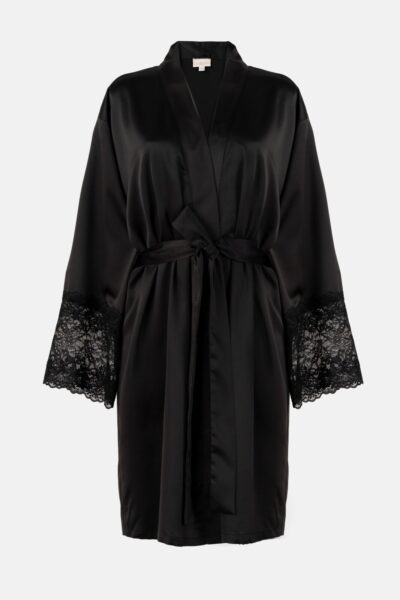 Czarny szlafrok damski z koronkowymi rękawami BRIDAL BLACK