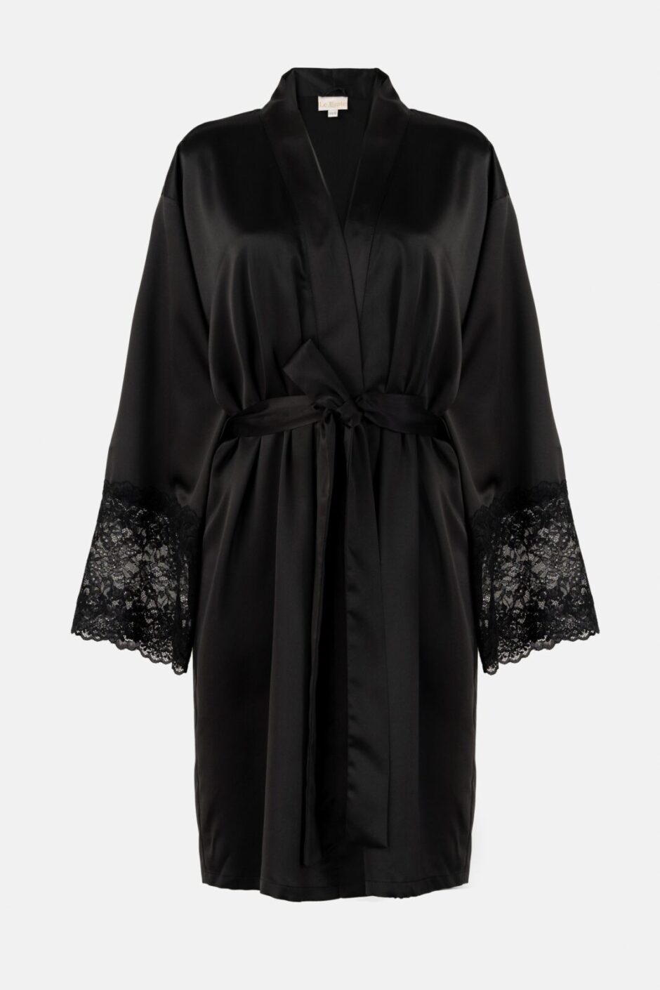 Czarny szlafrok damski z koronkowymi rękawami BRIDAL BLACK