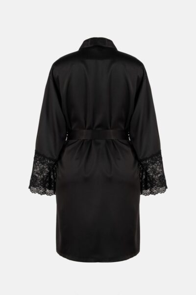 Czarny szlafrok damski z koronkowymi rękawami BRIDAL BLACK