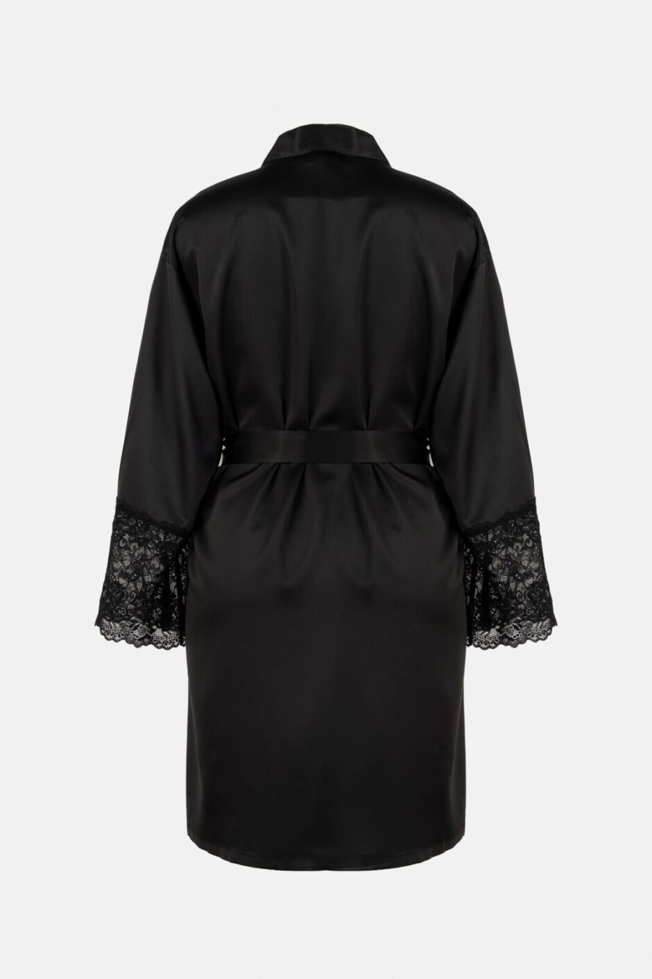 Czarny szlafrok damski z koronkowymi rękawami BRIDAL BLACK