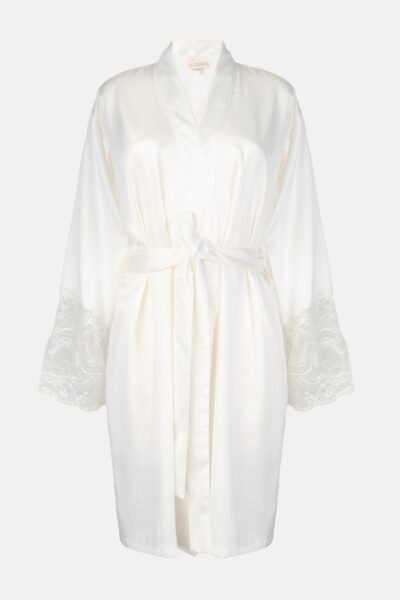 Biały szlafrok damski z koronkowymi rękawami BRIDAL IVORY
